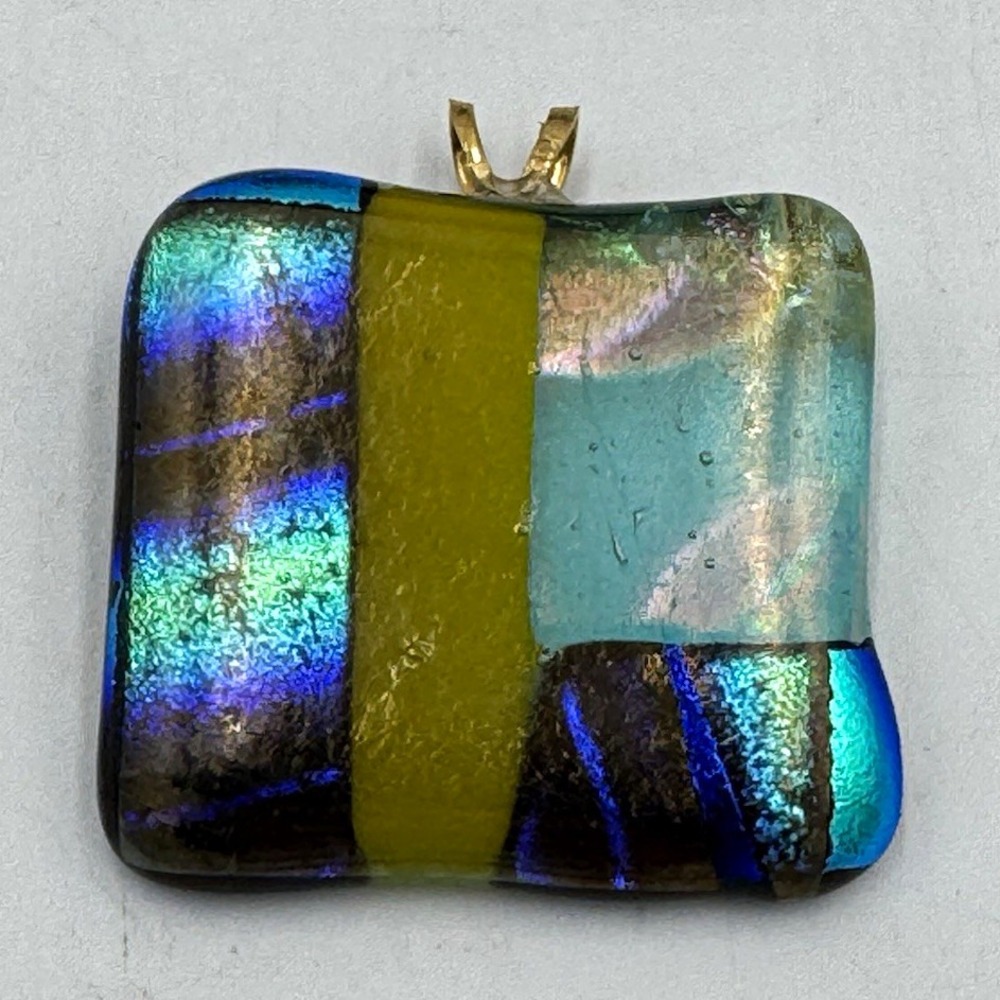 Rectangle Iridescent Multicolor Glass Brooch Pin Art Theme 1.5" Women's
